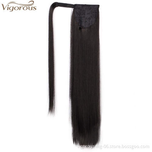 Vigorous Clip in Ponytail Extension Wrap Around Straight Hair 22 inch Synthetic Hairpiece-Natural Black 1B color